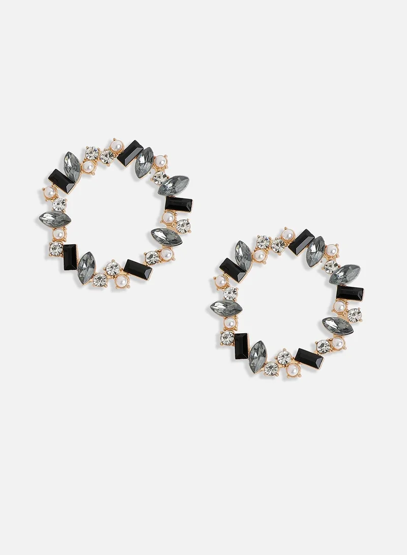 سوهي الأسود والفضي كريستال هوب الاقراط