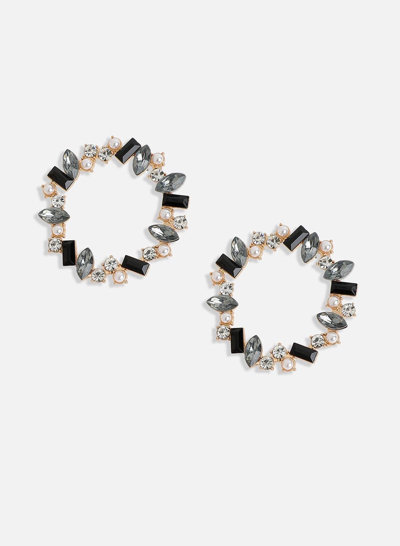 SOHI Black & Crystal Artificial Hoop Earring Jewellery - Image 2
