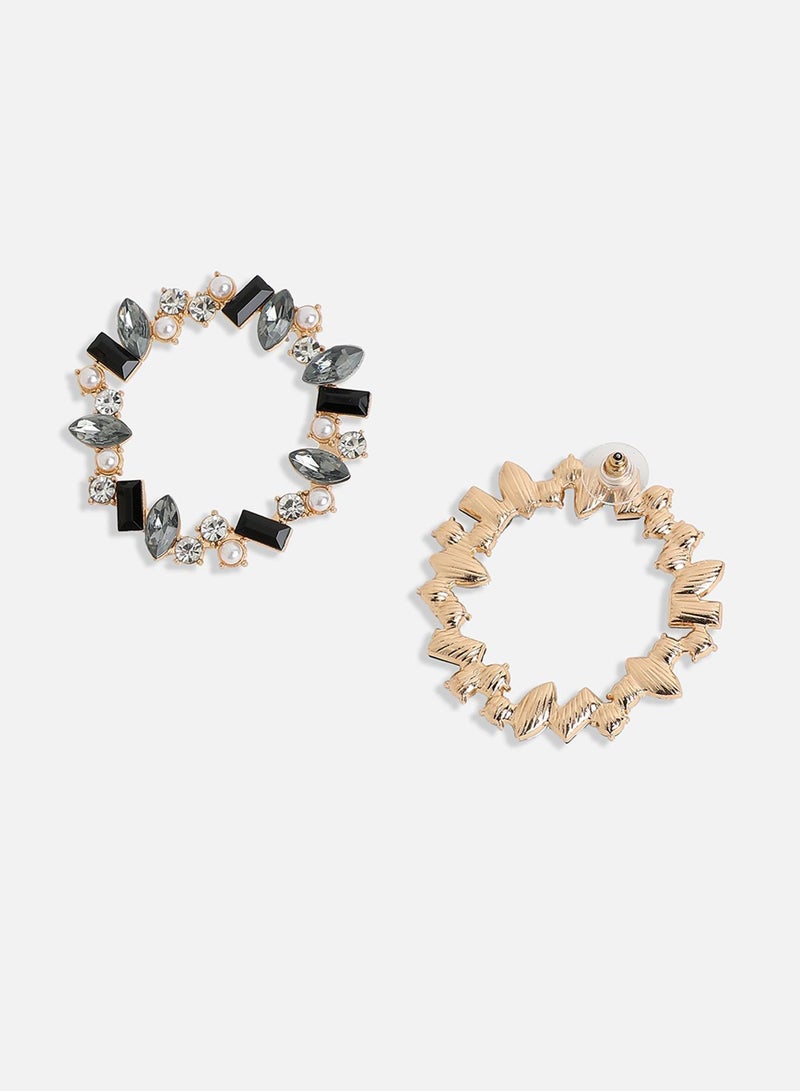 SOHI Black & Crystal Artificial Hoop Earring Jewellery - Image 3