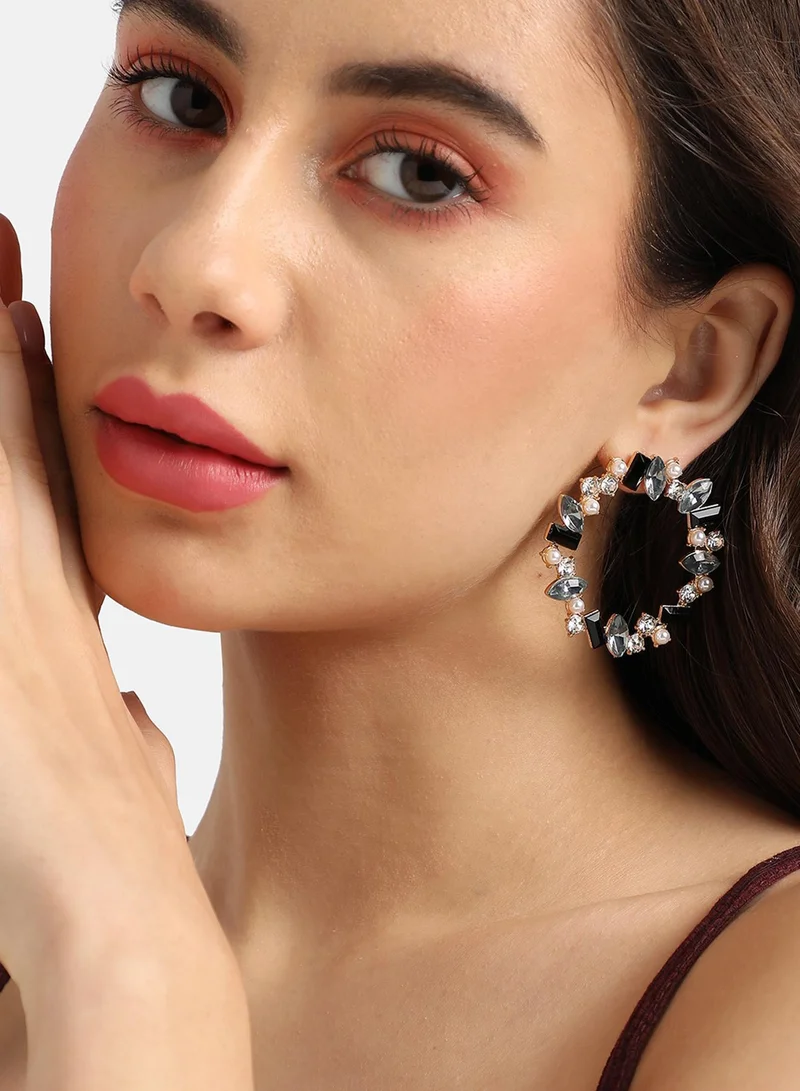 سوهي الأسود والفضي كريستال هوب الاقراط