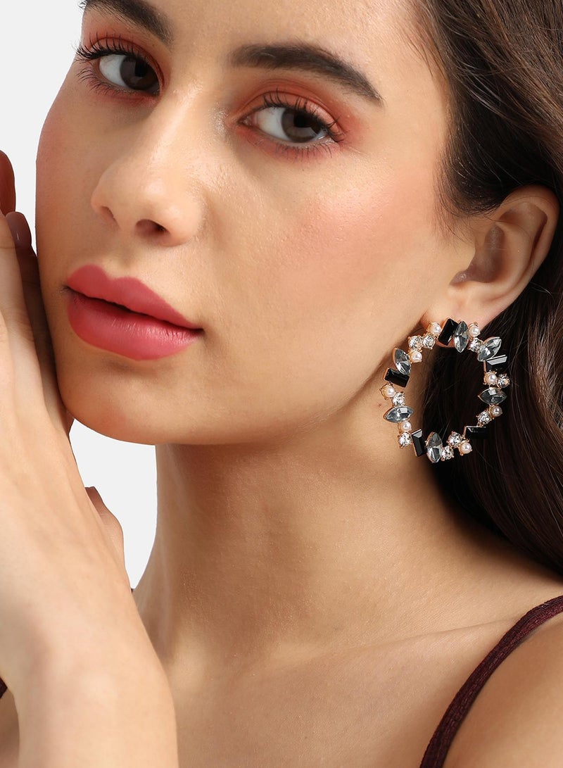 SOHI Black & Crystal Artificial Hoop Earring Jewellery - Image 1