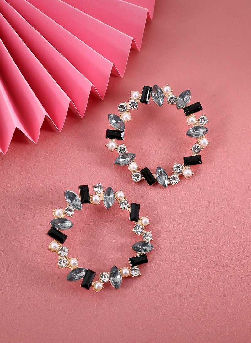 SOHI Black & Crystal Artificial Hoop Earring Jewellery - Image 5