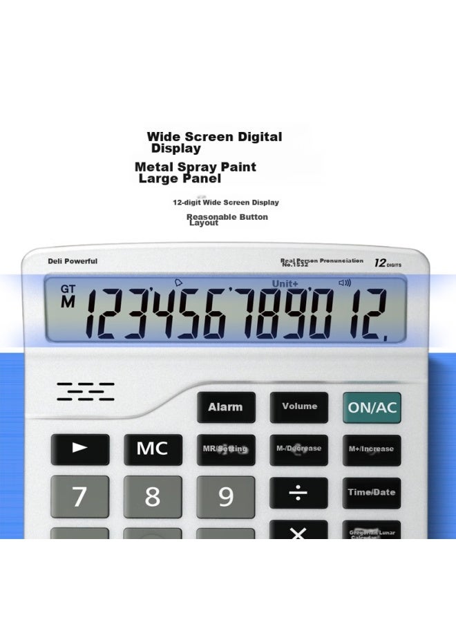 Deli Digit Scientific Calculator With Alarm And Voice Function For Office Desk, Student/office Mental Math, White, 1532 - Image 2