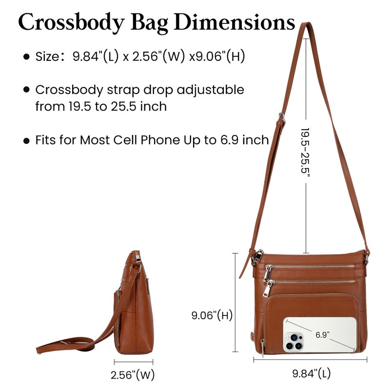 befen Soft Real Leather Crossbody Bags for Women Cross Body Purses Leather Shoulder Travel Purse with Built in RFID Wallet Cognac Brown - Image 5