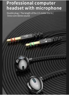 Generic In-Ear Gaming Headset with Dual Plugs - 2.5m Cable, Sound Card Compatible, Perfect for Desktops and Laptops  - Image 2