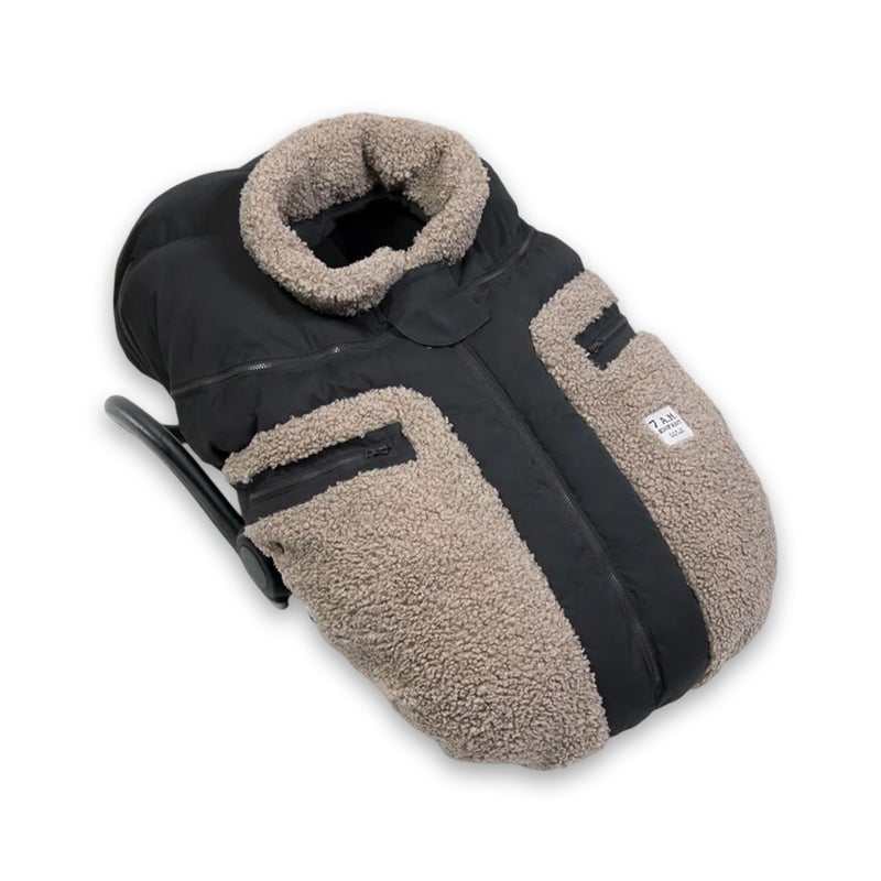 7 A.M. 7AM Enfant Car Seat Covers - Cocoon Baby Cover for Boys & Girls, Rain & Snow Repellent, Breathable Windproof, Center Zipper, Universal Fit for Infant Car Seat (0-12M) (Applique Oatmeal) - Image 1