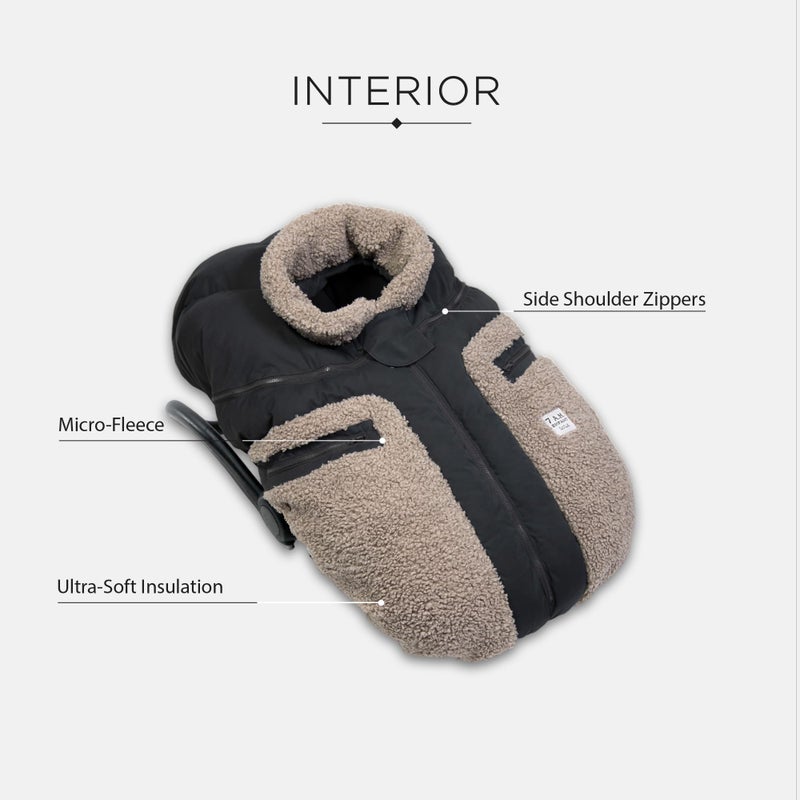 7 A.M. 7AM Enfant Car Seat Covers - Cocoon Baby Cover for Boys & Girls, Rain & Snow Repellent, Breathable Windproof, Center Zipper, Universal Fit for Infant Car Seat (0-12M) (Applique Oatmeal) - Image 3