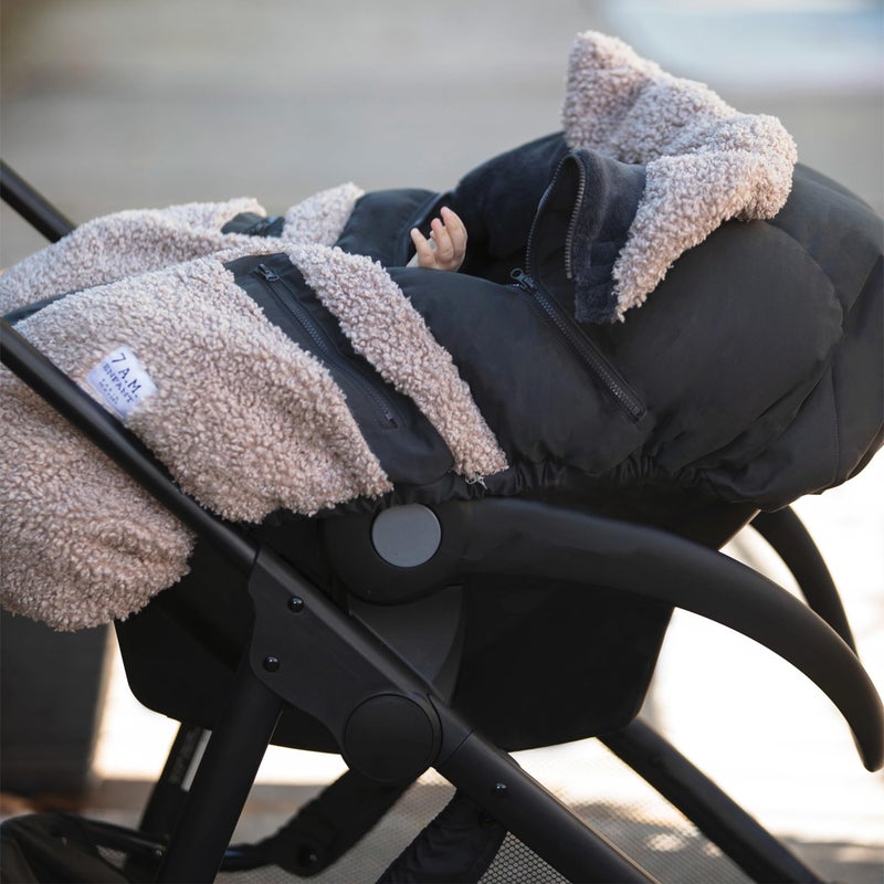 7 A.M. 7AM Enfant Car Seat Covers - Cocoon Baby Cover for Boys & Girls, Rain & Snow Repellent, Breathable Windproof, Center Zipper, Universal Fit for Infant Car Seat (0-12M) (Applique Oatmeal) - Image 2