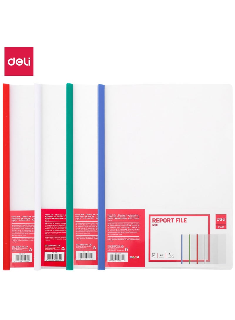 Deli E5531 Report Files, 1 pack with 5 pieces, A4, Random Colors - Image 1