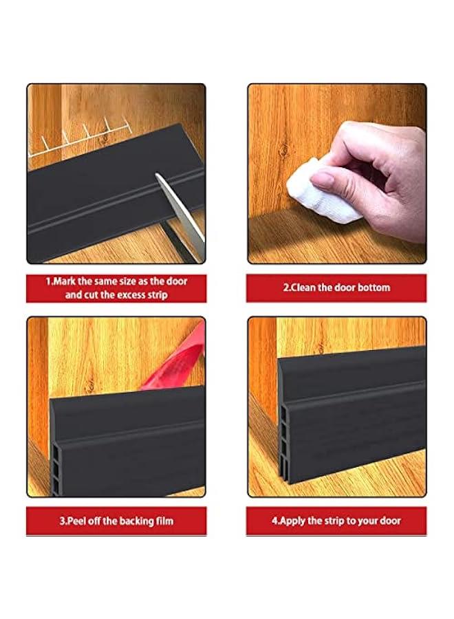 RYNX 2 Self Adhesive Door Sweep Draft Stopper Door Sweep Strip Under Door Draft Blocker Soundproof Door Bottom Weather Stripping Rubber Under for Interior Doors Seal Strip black) - Image 3