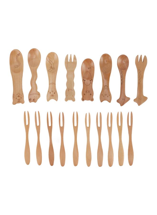 Wooden Spoons Forks Set 12 Fork 6 Spoon Wood Dessert Fruit Fork Salad Forks Water Polishing Wood Flatware Set - Image 1