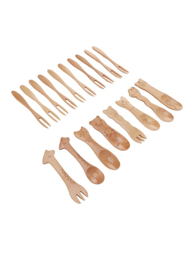 Wooden Spoons Forks Set 12 Fork 6 Spoon Wood Dessert Fruit Fork Salad Forks Water Polishing Wood Flatware Set - Image 3