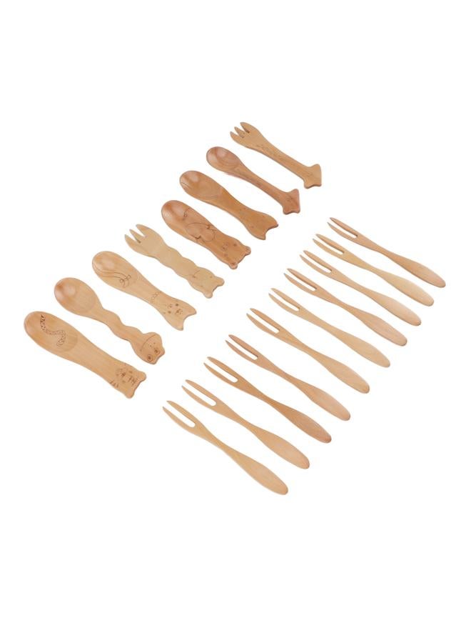 Wooden Spoons Forks Set 12 Fork 6 Spoon Wood Dessert Fruit Fork Salad Forks Water Polishing Wood Flatware Set - Image 4