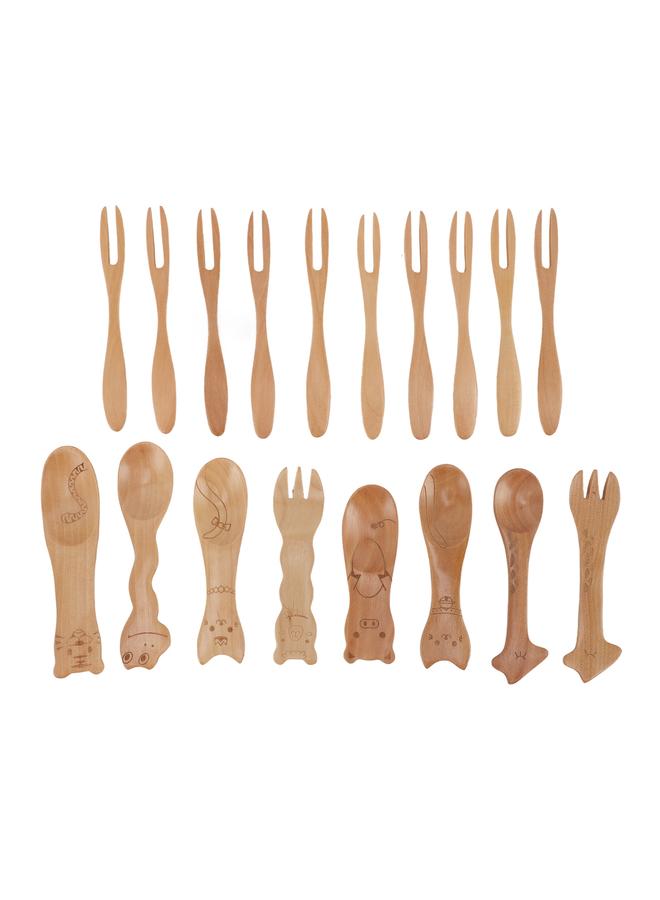 Wooden Spoons Forks Set 12 Fork 6 Spoon Wood Dessert Fruit Fork Salad Forks Water Polishing Wood Flatware Set - Image 2