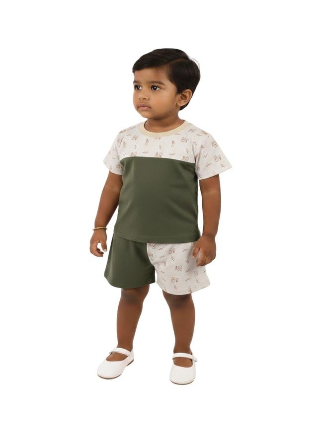 THARUNSHA ELITE Pure Cotton Baby Boys & Girls Dress T-shirts & Shorts Pant (1-2 Years) Set 1 (1, Dark Green, 1-2 Years) - Image 1