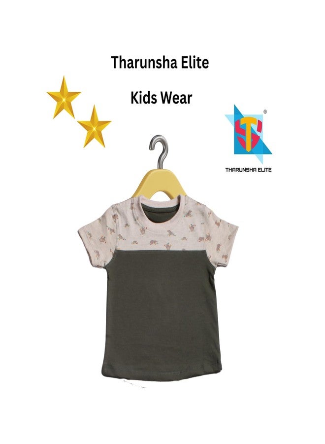THARUNSHA ELITE Pure Cotton Baby Boys & Girls Dress T-shirts & Shorts Pant (1-2 Years) Set 1 (1, Dark Green, 1-2 Years) - Image 3