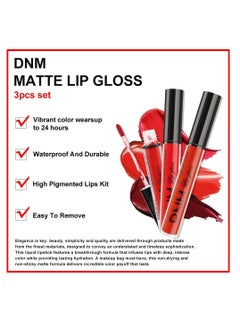 DNM evpct DNM 3Pcs Dark Ruby Red Matte Liquid Lipstick Lip Stain Lipgloss sets for Women 24 Hour Red Matte Lipstick Long Lasting Smudge Proof  - Image 4