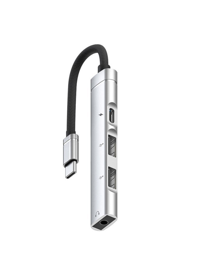 Type-c To 3.5mm Headset + USBHUB Four-port Splitter Type-c Docking Station Connecting U Disk Hard Disk Mouse-Number Of Interfaces:type-c To TC Charging + Dual USB +3.5 Silver Bags  - Image 1