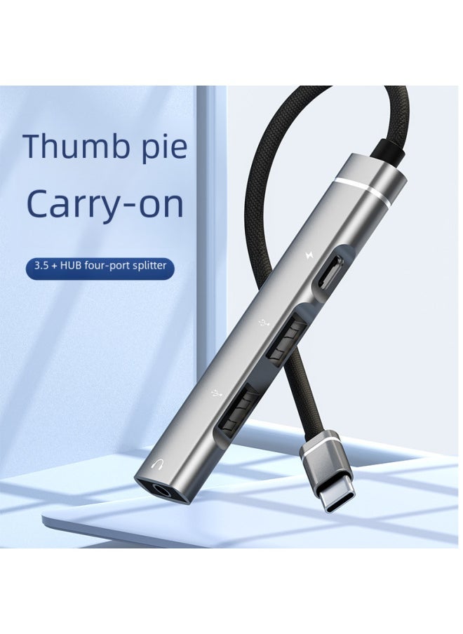 Type-c To 3.5mm Headset + USBHUB Four-port Splitter Type-c Docking Station Connecting U Disk Hard Disk Mouse-Number Of Interfaces:type-c To TC Charging + Dual USB +3.5 Silver Bags  - Image 2