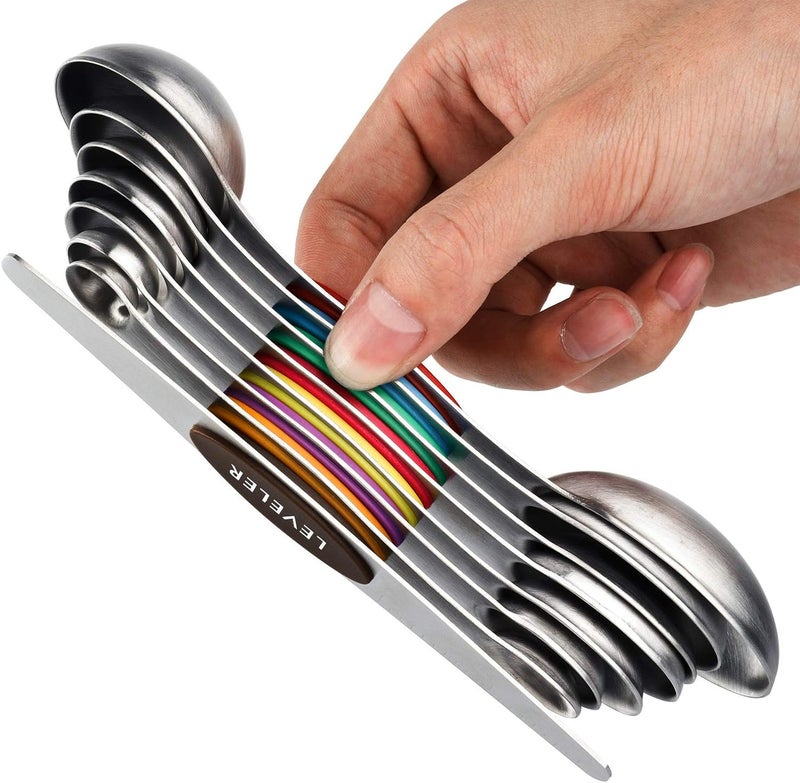 YellRin Magnetic Measuring Spoons Set of 8 Stainless Steel Dual Sided Stackable Measuring Spoons Nesting Teaspoons Tablespoons for Measuring Dry and Liquid Ingredients - Image 1