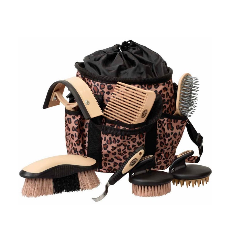 Weaver Equine Horse Grooming Kit 7Piece Horse Brush Set with Organizer Tote Bag Hoof Pick Comb Sweat Scraper Equine Tools for Daily Grooming Leopard - Image 2