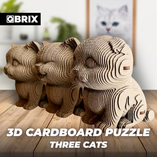 QBRIX 3 Cats 3D Puzzle for Adults DIY Craft Kit for Home Decor 3D Model Kit for Teens 14 Creative and Original Gift for Craftlovers Cardboard Model Building Kit - Image 5