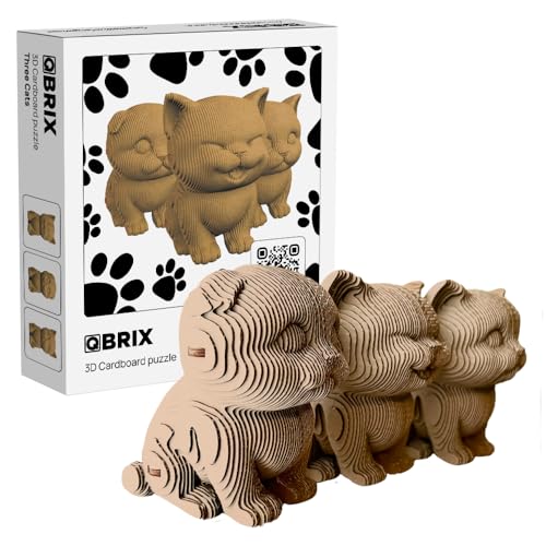 QBRIX 3 Cats 3D Puzzle for Adults DIY Craft Kit for Home Decor 3D Model Kit for Teens 14 Creative and Original Gift for Craftlovers Cardboard Model Building Kit - Image 1