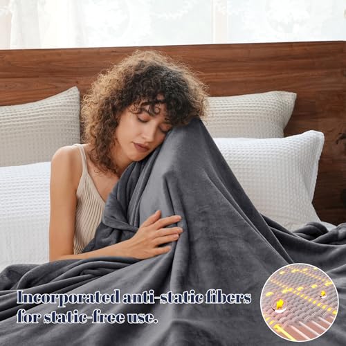 PHF No Shed No Pilling Fleece Blankets King Size Ultra Soft Lightweight Cozy Bed Blanket Plush AntiStati Microfiber Room Home Decor Gifts for Women and Men 1 Piece 108 x 90 Grey - Image 3