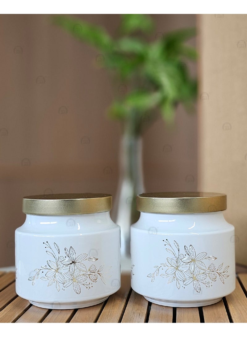 CROCO JAR Premium Color Coated & Printed Design 600 ML REJOICE WHITE GOLDEN LEAF DESIGN WITH GOLDEN CAP-2 PCS - Image 3