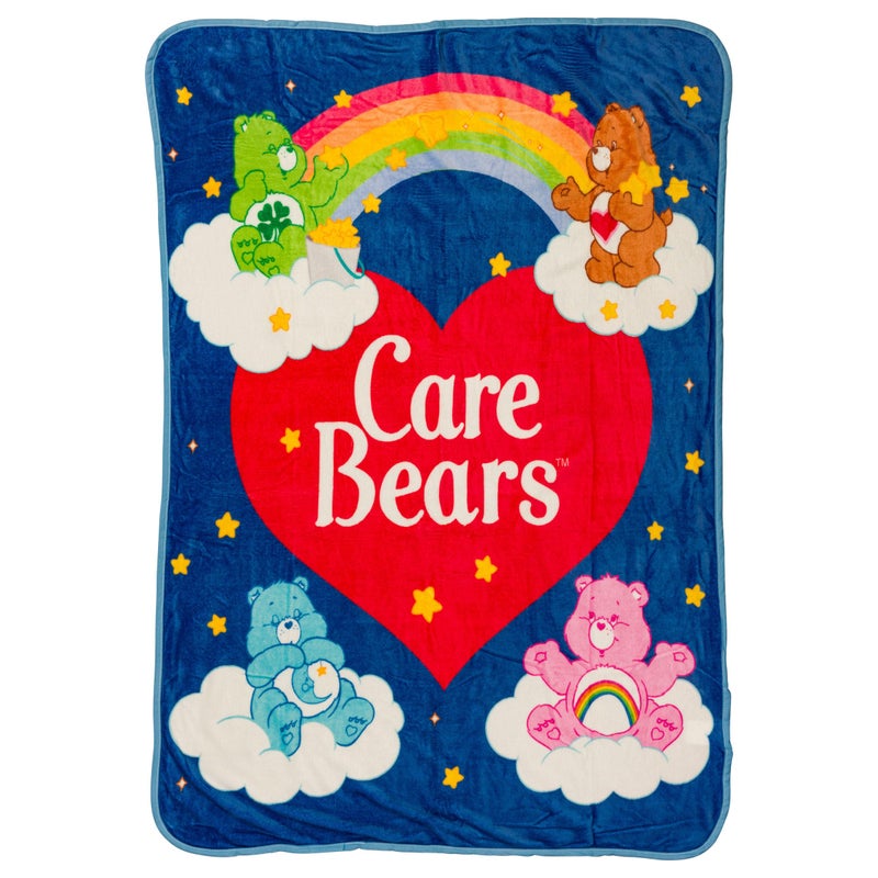 Silver Buffalo Silver Buffalo Care Bears Rainbow Heart Logo Fleece Throw Featuring Cheer Bear Bedtime and Tenderheart Bears 45 x 60 Soft Cozy 180 GSM 