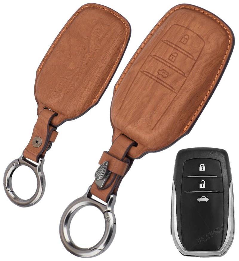 Coll of Fest Wooden PU Leather Key Cover Compatible with Toyota Fortuner | Fortuner Legender, Innova Hycross | Invicto 3 Button Smart Key Stylish wooden Texture & Durable Premium PU Leather Protection - Image 1