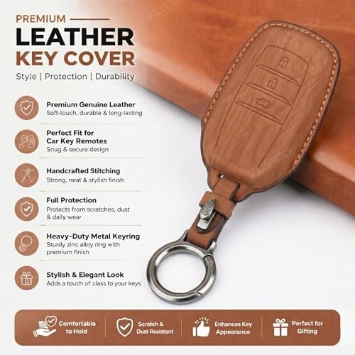 Coll of Fest Wooden PU Leather Key Cover Compatible with Toyota Fortuner | Fortuner Legender, Innova Hycross | Invicto 3 Button Smart Key Stylish wooden Texture & Durable Premium PU Leather Protection - Image 5