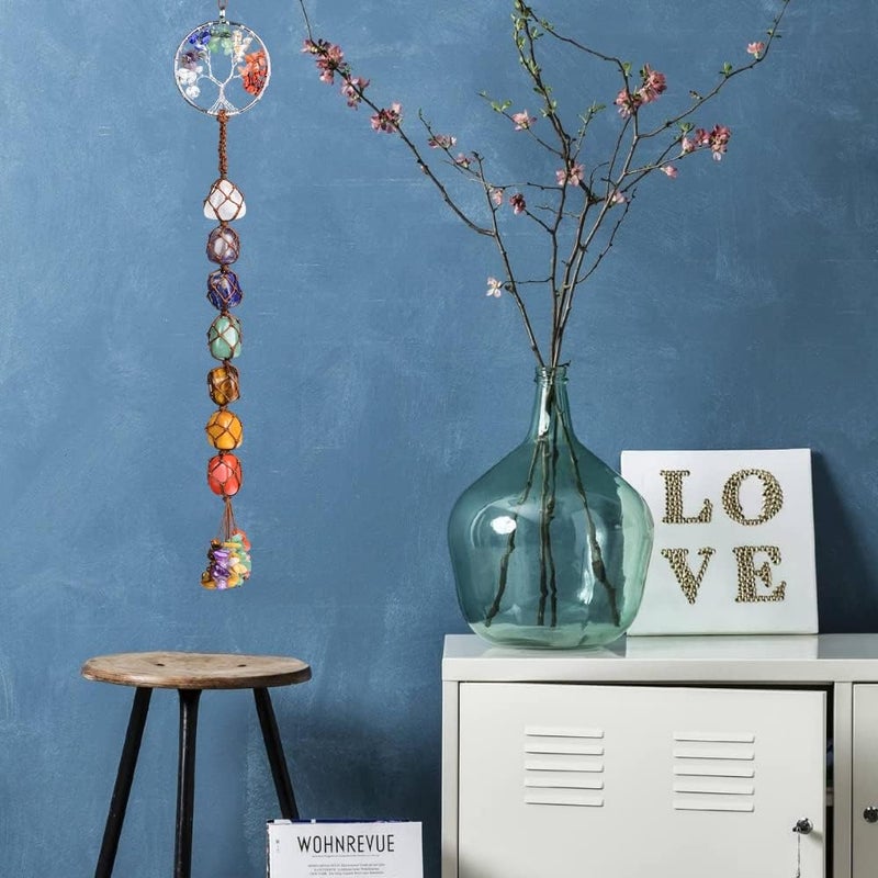 weryerker زخارف معلقة يدوية الصنع من الكريستال للنافذة والسيارة، 7 شاكرا لتزيين المنزل، زخرفة فونغ شوي، زخرفة يوجا وتأمل، تزيين السيارة، أحجار نخيل ملساء (شجرة الشاكرا السبع) - Image 3