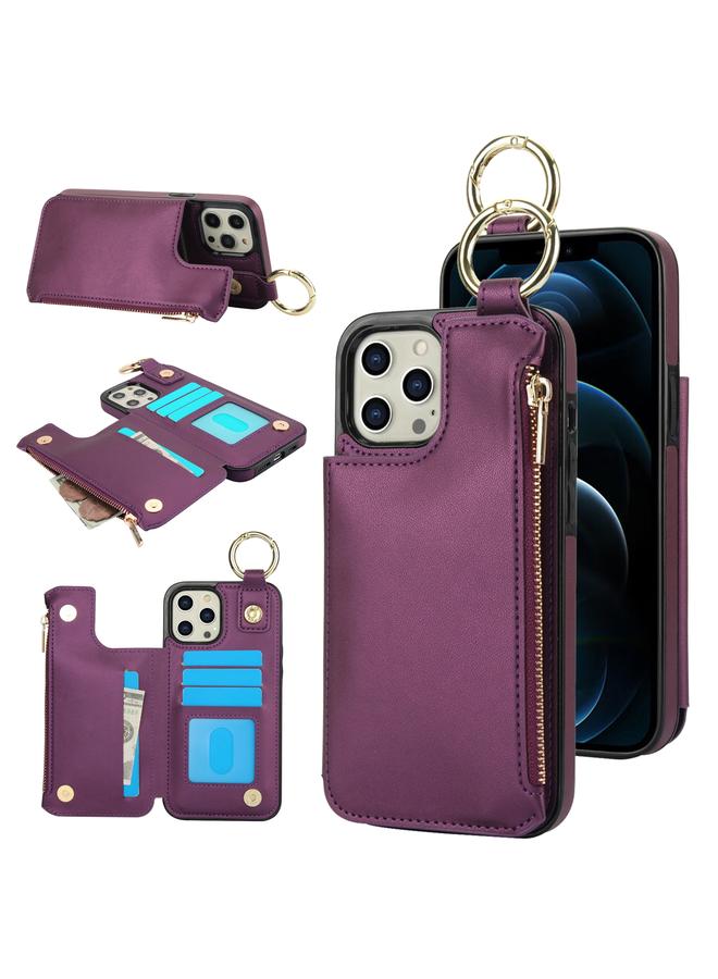 زبون جراب لهاتف iPhone 12 Pro Max RFlD مضاد للسرقة مزود بحلقة مزدوجة وسحاب وبطاقة - Image 1