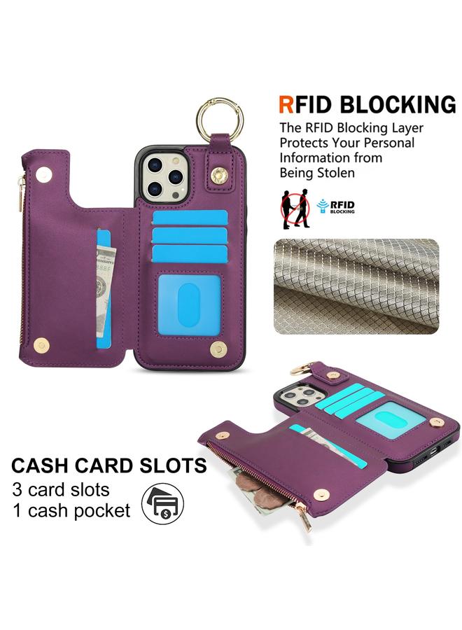 زبون جراب لهاتف iPhone 12 Pro Max RFlD مضاد للسرقة مزود بحلقة مزدوجة وسحاب وبطاقة - Image 3