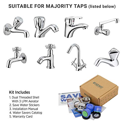 ECO365 Kitchen Tap 3 LPM Dual Threaded Shell Aerator | Water Saving Faucet Nozzle | Fits Inner (24mm) & Outer (22mm) Taps | Eco-Friendly, Anti-Splash, Rust Resistant - (Pack of 3) - Image 5