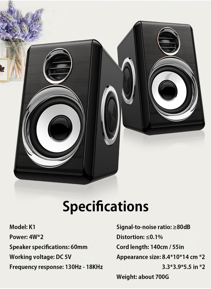 BONKS Computer Stereo 1 Pair USB+AUX Wired Computer Speakers Bass Reinforcement 4 Diaphragm for Laptop Desktop 8W High Power Loudspeaker  - Image 5