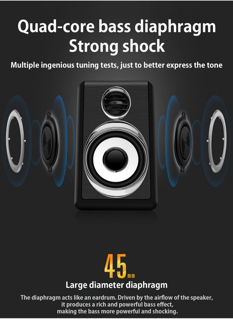 BONKS Computer Stereo 1 Pair USB+AUX Wired Computer Speakers Bass Reinforcement 4 Diaphragm for Laptop Desktop 8W High Power Loudspeaker  - Image 3