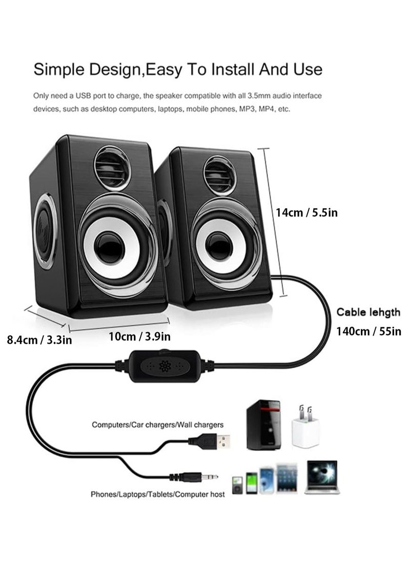 BONKS - Computer Stereo 1 Pair USB+AUX Wired Computer Speakers Bass Reinforcement 4 Diaphragm for Laptop Desktop 8W High Power Loudspeaker - Image 1