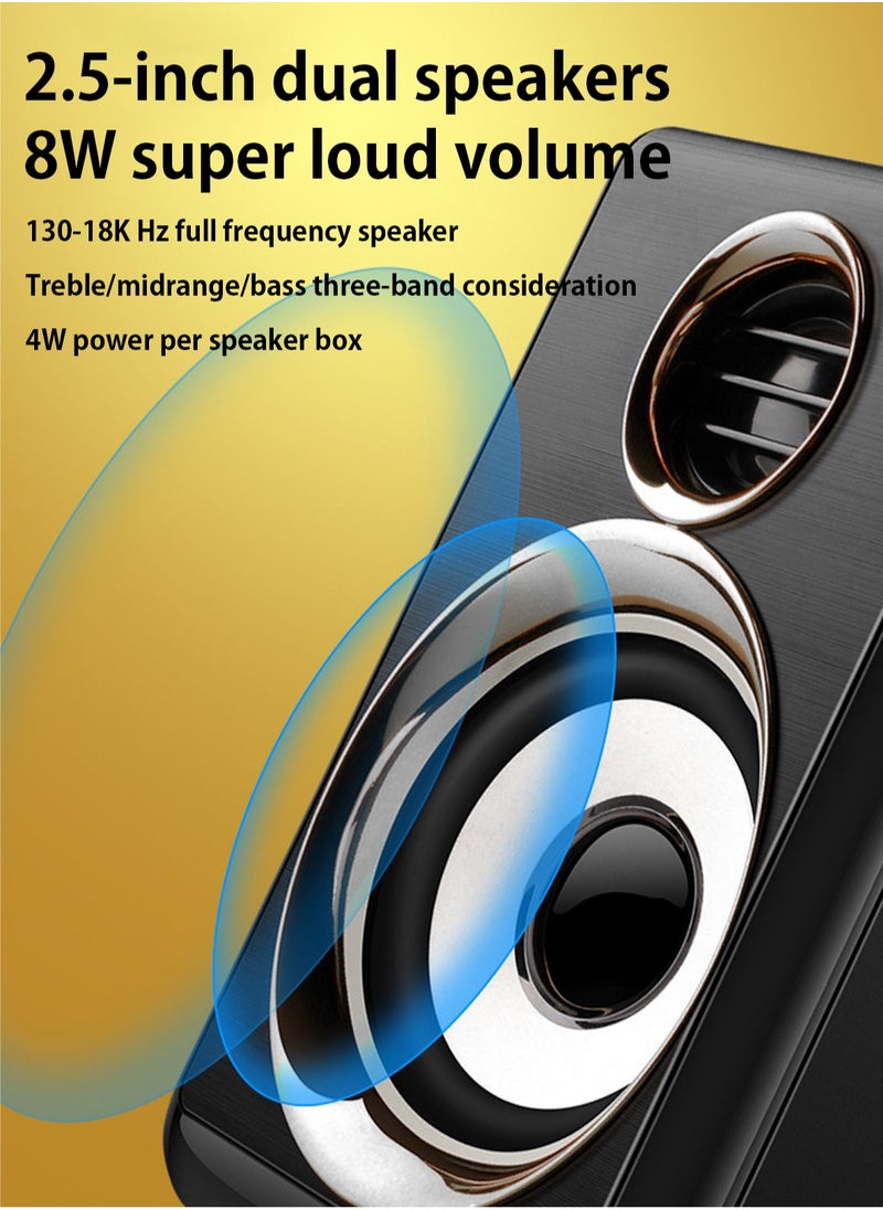 BONKS Computer Stereo 1 Pair USB+AUX Wired Computer Speakers Bass Reinforcement 4 Diaphragm for Laptop Desktop 8W High Power Loudspeaker  - Image 4