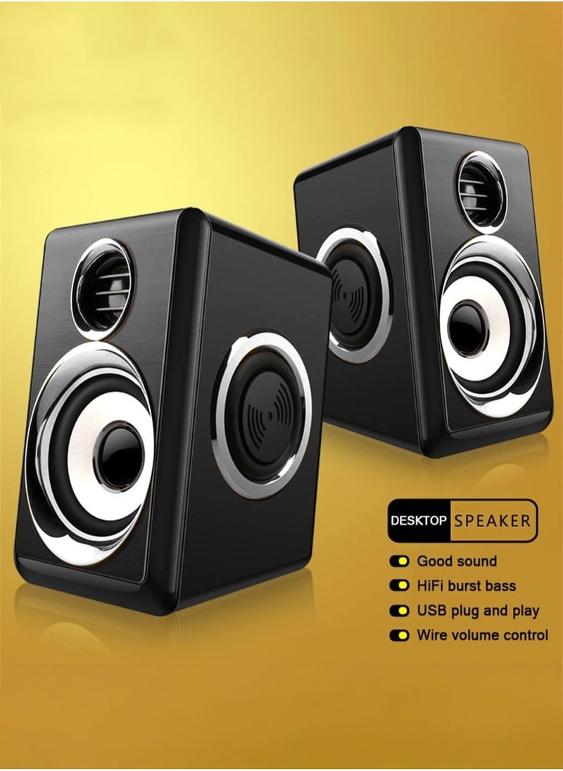 BONKS - Computer Stereo 1 Pair USB+AUX Wired Computer Speakers Bass Reinforcement 4 Diaphragm for Laptop Desktop 8W High Power Loudspeaker - Image 1