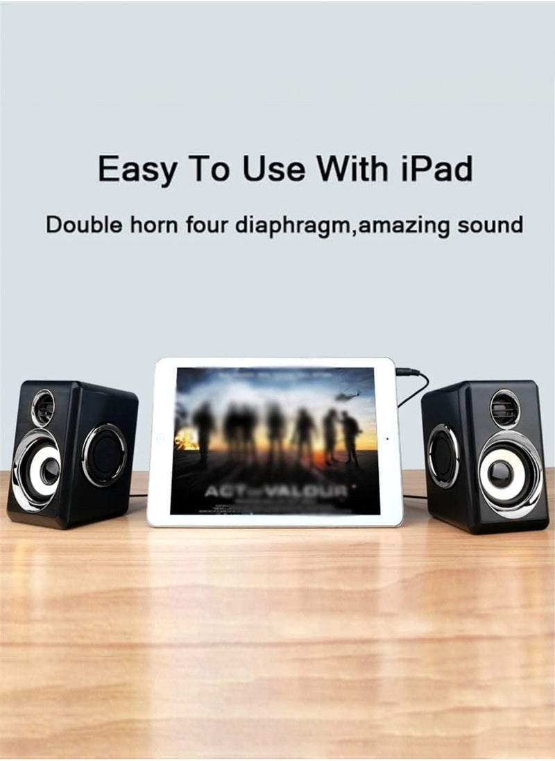 BONKS - Computer Stereo 1 Pair USB+AUX Wired Computer Speakers Bass Reinforcement 4 Diaphragm for Laptop Desktop 8W High Power Loudspeaker - Image 1