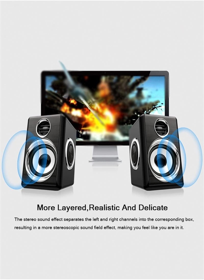 BONKS - Computer Stereo 1 Pair USB+AUX Wired Computer Speakers Bass Reinforcement 4 Diaphragm for Laptop Desktop 8W High Power Loudspeaker - Image 1