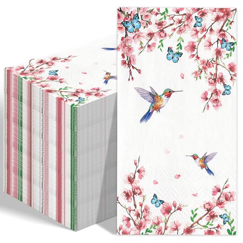 LTWQLing 50 Count Disposable Bathroom Hand Towels, Paper Guest Towels for Bathroom, Butterfly Flower Bird Napkin, Disposable Guest Napkins for Birthday and Holiday Party Supplies - Image 1