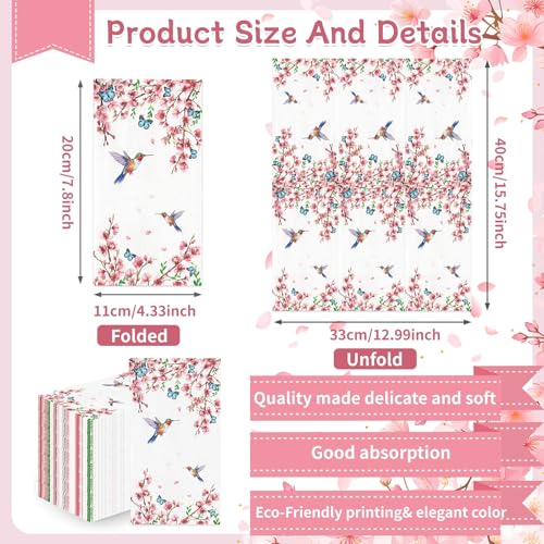LTWQLing 50 Count Disposable Bathroom Hand Towels, Paper Guest Towels for Bathroom, Butterfly Flower Bird Napkin, Disposable Guest Napkins for Birthday and Holiday Party Supplies - Image 2