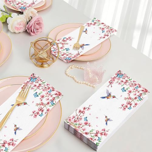 LTWQLing 50 Count Disposable Bathroom Hand Towels, Paper Guest Towels for Bathroom, Butterfly Flower Bird Napkin, Disposable Guest Napkins for Birthday and Holiday Party Supplies - Image 5