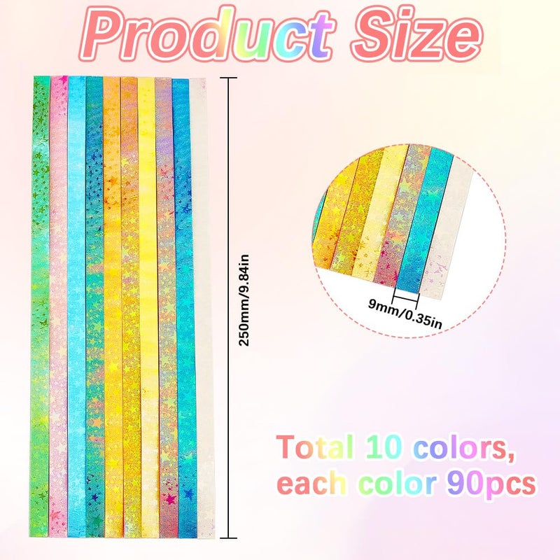 SUNNYCLUE 900Pcs 10 Colors Origami Star Paper Folding Stars Lucky Colorful Glitter Shimmer Rectangle Decoration Origamis Strip for Thanksgiving Christmas Arts DIY Handmade School Teaching Supplies - Image 2