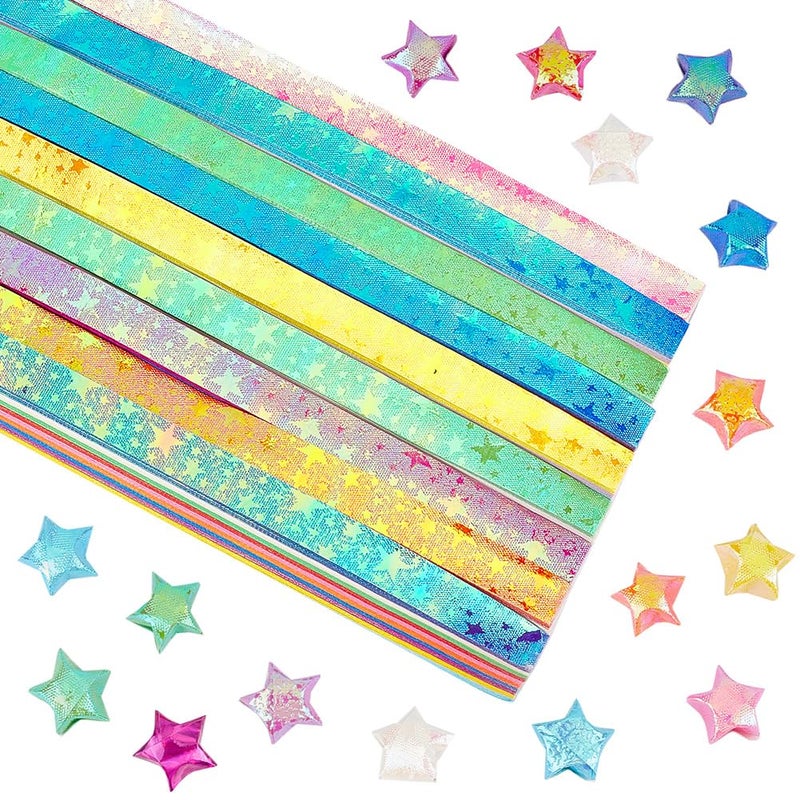 SUNNYCLUE 900Pcs 10 Colors Origami Star Paper Folding Stars Lucky Colorful Glitter Shimmer Rectangle Decoration Origamis Strip for Thanksgiving Christmas Arts DIY Handmade School Teaching Supplies - Image 1