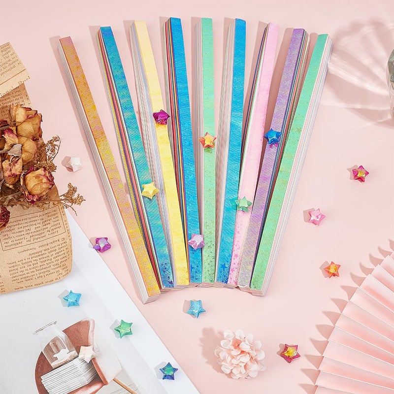 SUNNYCLUE 900Pcs 10 Colors Origami Star Paper Folding Stars Lucky Colorful Glitter Shimmer Rectangle Decoration Origamis Strip for Thanksgiving Christmas Arts DIY Handmade School Teaching Supplies - Image 4