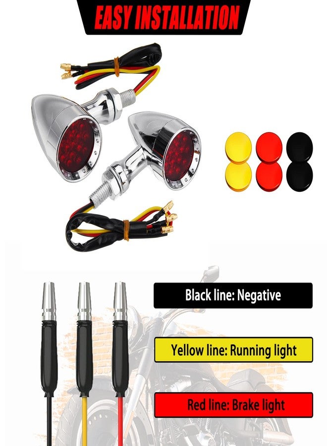 DREAMIZER 2pcs Chrome Bullet 15 LEDs Motorcycle Turn Signal Lights Front and Rear Indicator Lamps Compatible Compatible for Harley Honda Yamaha Cruiser Softail Sportster StreetBike Chopper Bobber - Image 4